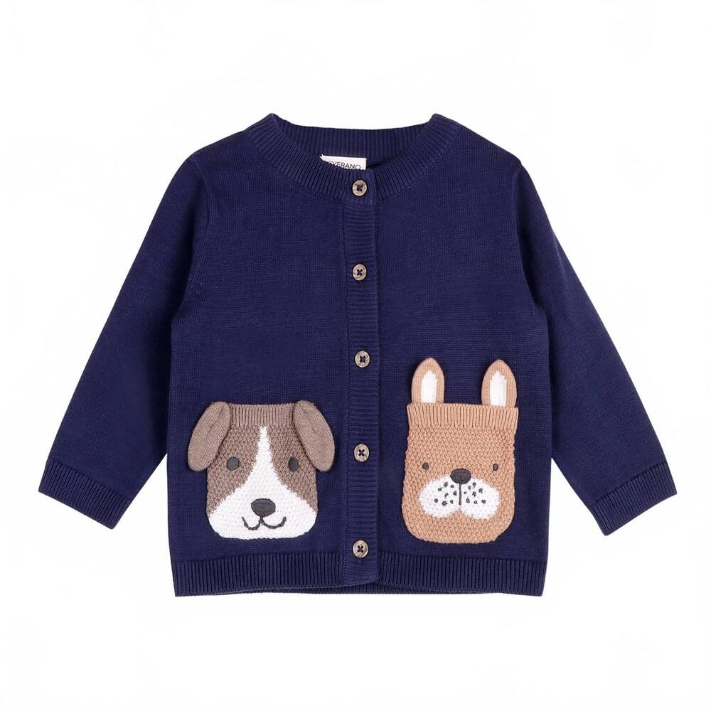 NEW VIVERANO ORGANICS kids dog pocket embroidered sweater in navy